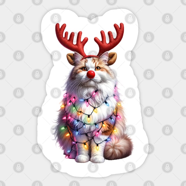 Christmas Red Nose Turkish Van Cat Sticker by Chromatic Fusion Studio